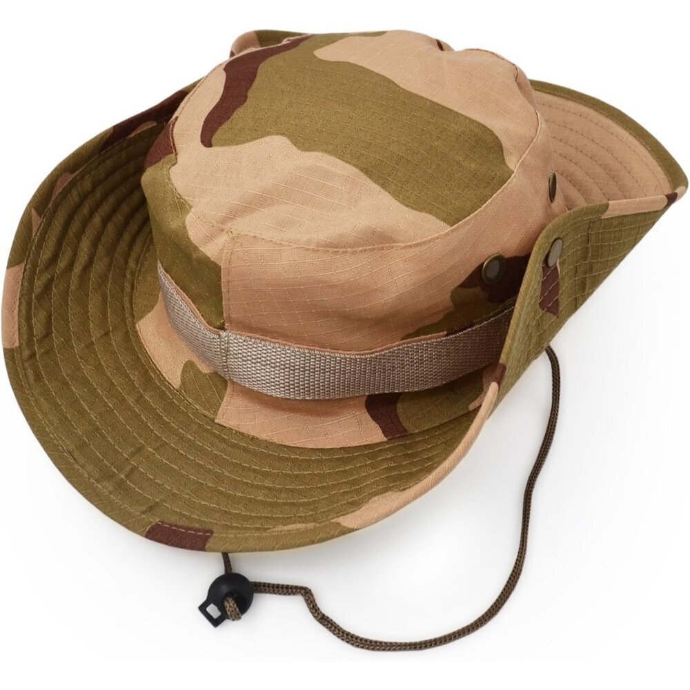 Unisex Desert Camouflage 100%Polyester Wide Brim Boonie With Chin Strap Bush Hat